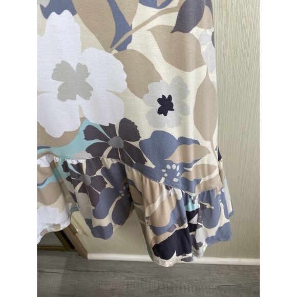 LOGO Lori Goldstein Dress Womens 1X Pockets Jersey Knit Stretch Blue Tan Floral - Picture 5 of 9